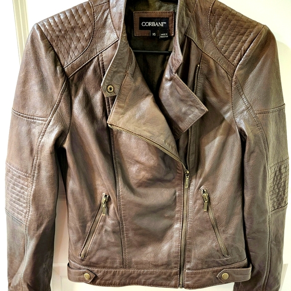 CORBANI Womens Asymmetrical Leather Jacket – Genuine Lambskin Leather (Brown XS) - Picture 10 of 10